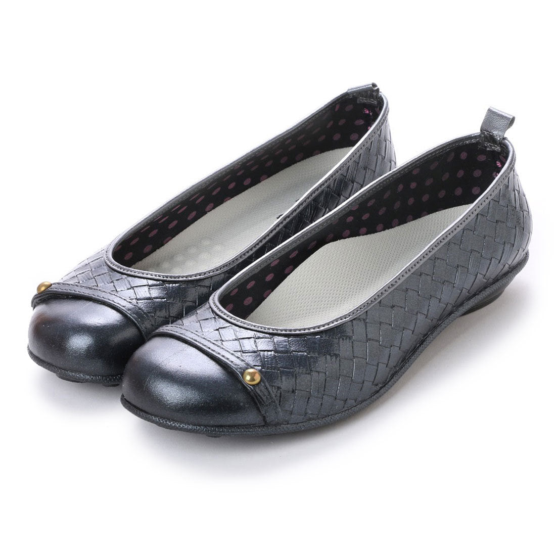 イタリコ ITALICO 日本製 防水 型押しメッシュ風ぺたんこレインパンプス,メタリック