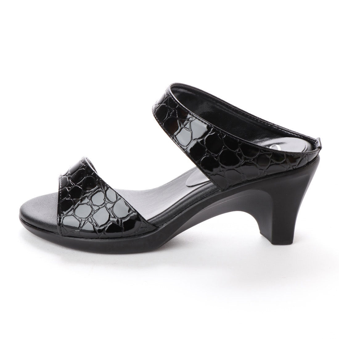 イタリコ ITALICO 日本製 楽ちん 痛くない クロコ調 セパレートミュール サンダル (ブラック) ブラック