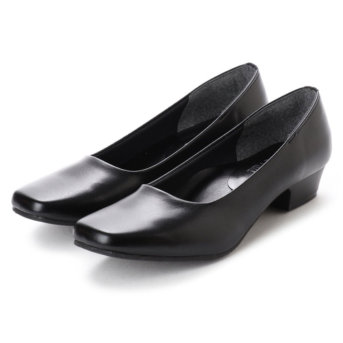 イタリコ ITALICO 日本製 楽ちん3cmローヒール スクエア プレーン3E パンプス,ブラック