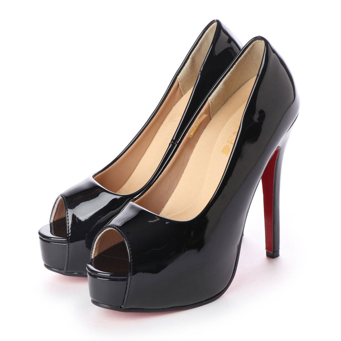 イタリコ ITALICO 美脚を叶えるレッドソール ハイヒールオープントゥパンプス (ブラックエナメル) ブラックエナメル