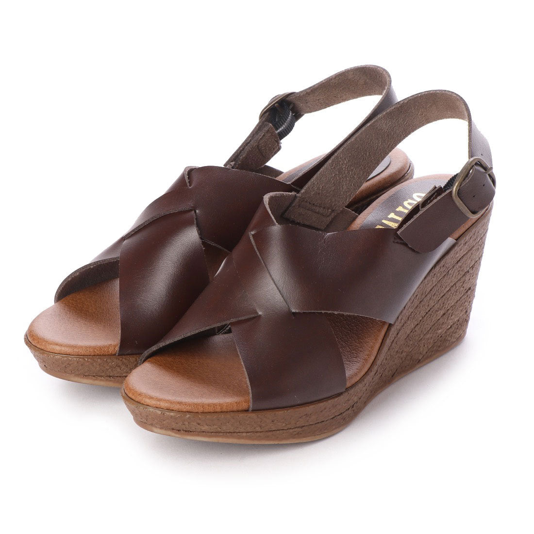 イタリコ ITALICO 楽ちん ふかふかジュート巻き風ソール クロスベルトリゾートサンダル,ダークブラウン