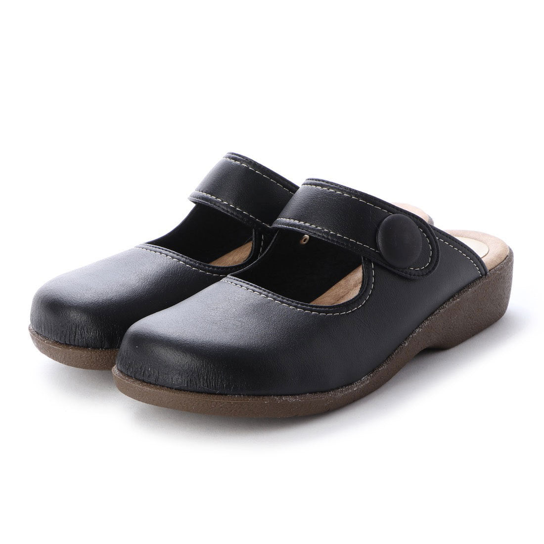 イタリコ ITALICO 日本製 楽ちん クルミボタン リゾート サボ クロッぐサンダル,ブラック