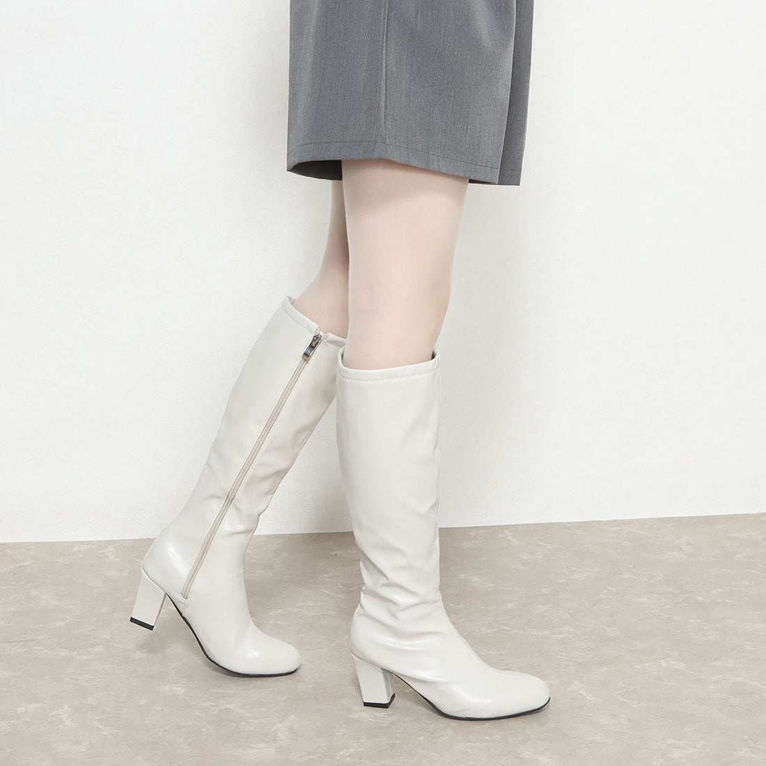 イタリコ ITALICO チャンキーヒール シンプルロングブーツ (ブラックスムース) ブラックスムース