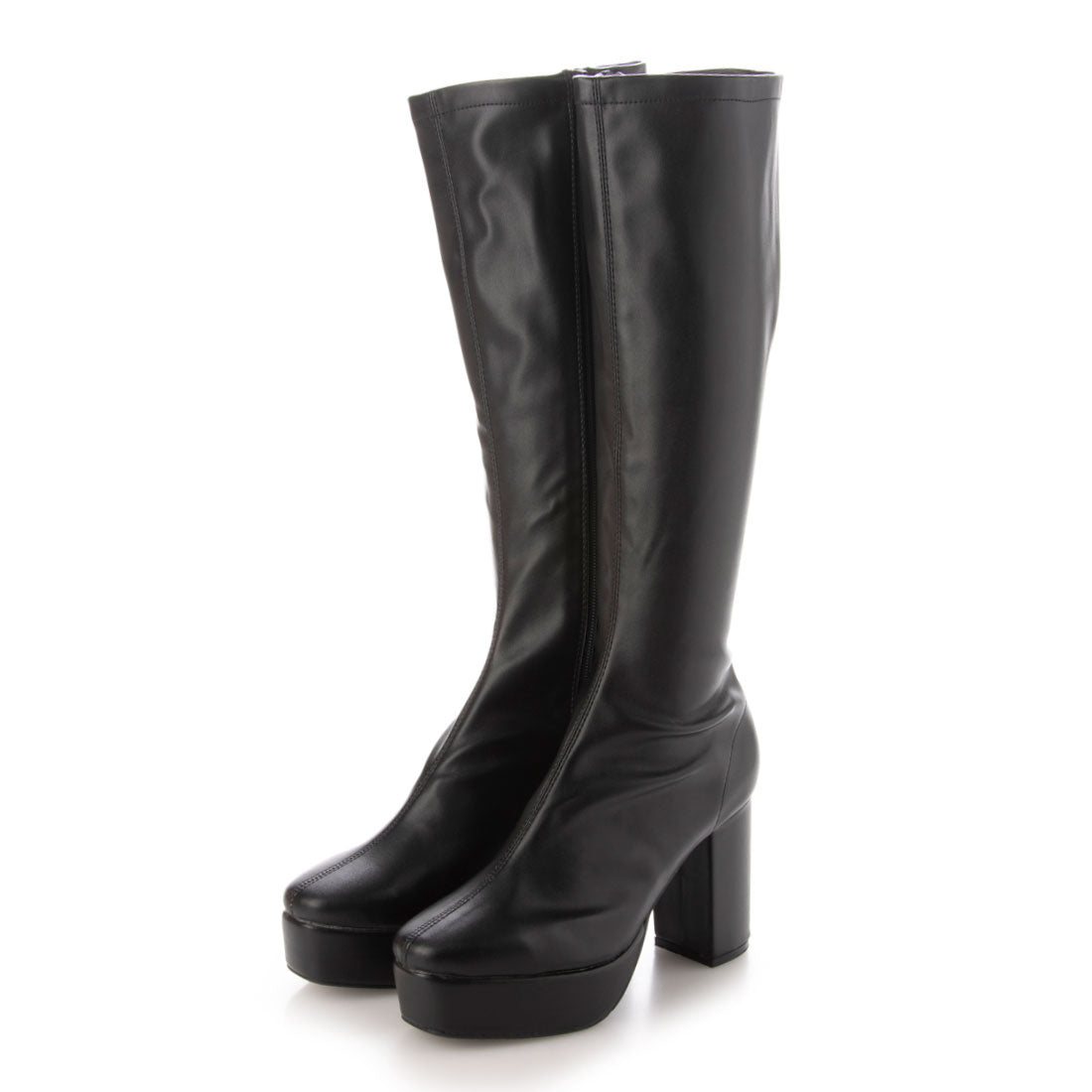 イタリコ ITALICO 厚底 チャンキーヒール ストレッチ ロングブーツ (ブラックスムース) ブラックスムース