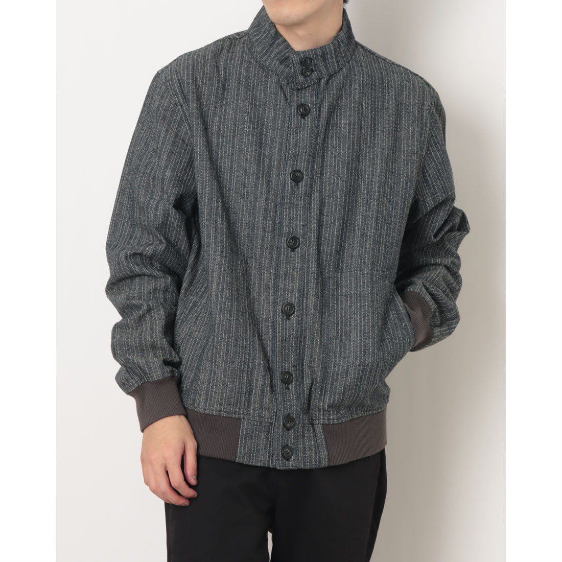 イタリコ ITALICO albe 日本製 ストライプ スタンド襟 ブルゾン (ネイビー) ネイビー