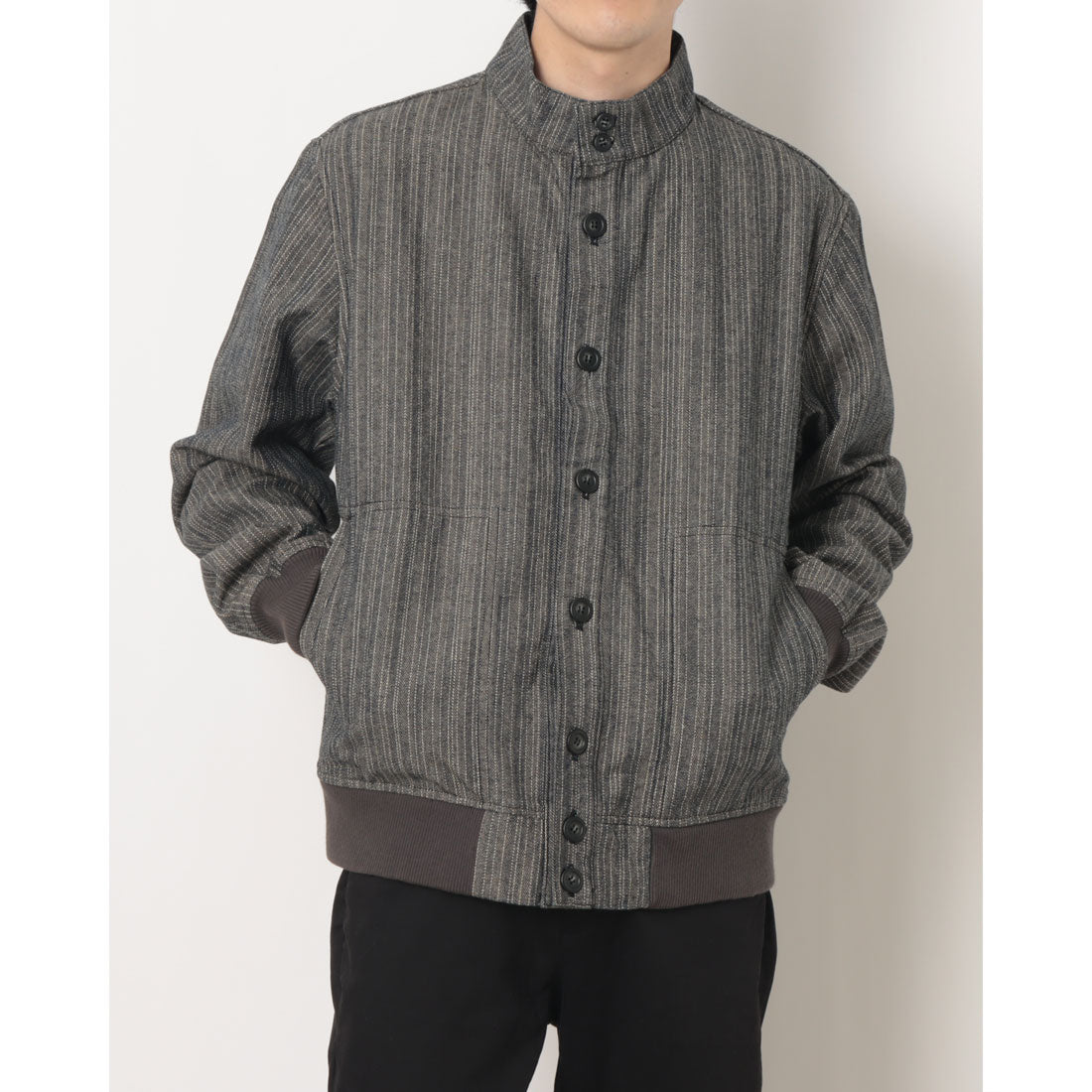 イタリコ ITALICO albe 日本製 ストライプ スタンド襟 ブルゾン (グレー) グレー
