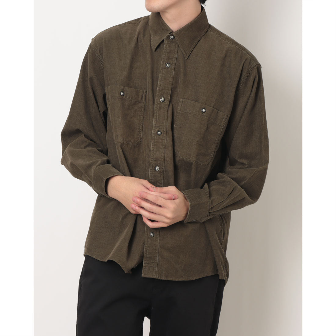 イタリコ ITALICO SANTA BARBARA コーデュロイ 長袖ネルシャツ (カーキ) カーキ