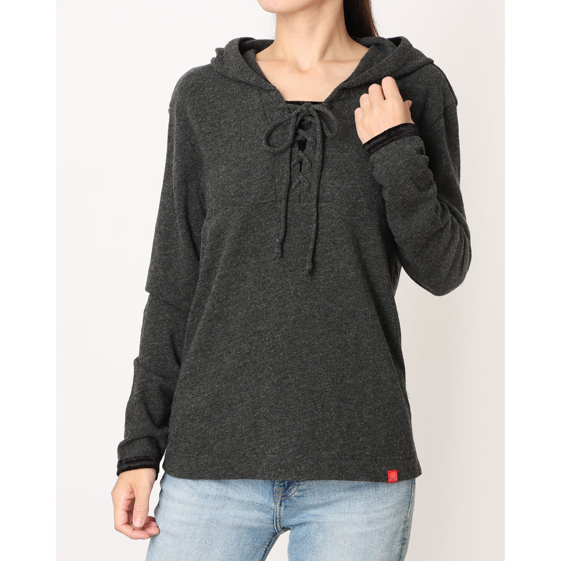 イタリコ ITALICO JUDDYCORN ジュディーコーン ウール100% 長袖編み上げセーター 日本製 (ダークグレー) ダークグレー