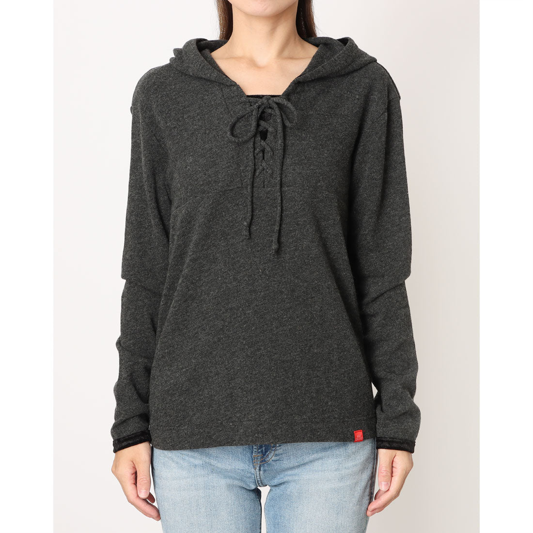 イタリコ ITALICO JUDDYCORN ジュディーコーン ウール100% 長袖編み上げセーター 日本製 (ダークグレー) ダークグレー