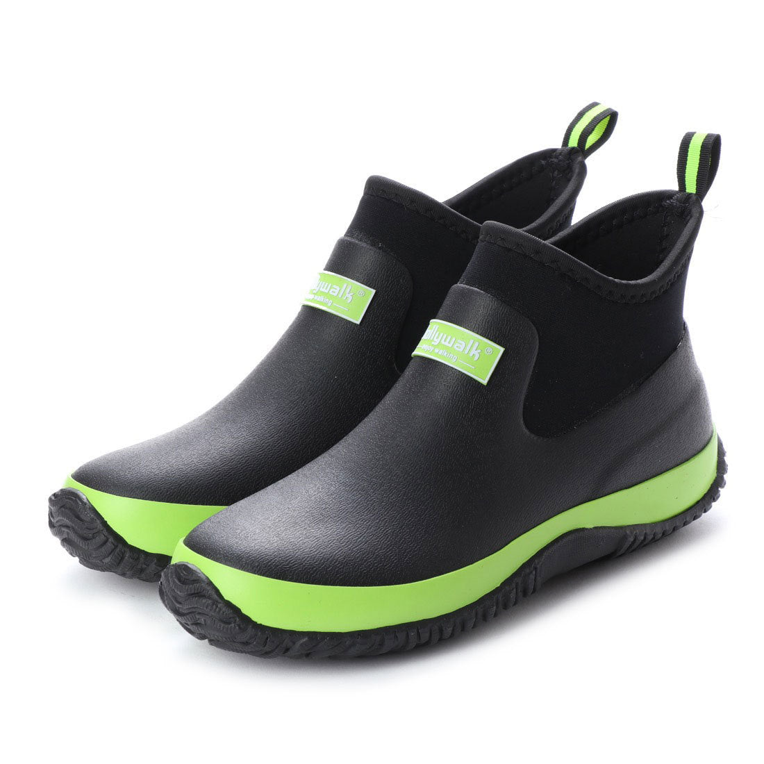 ジョリーウォーク Jolly Walk スポーティ レインブーツ 防滑 耐候性 耐油 耐屈曲 アウトソール ネオプレン クロロプレン JW218,BLACK/GREEN