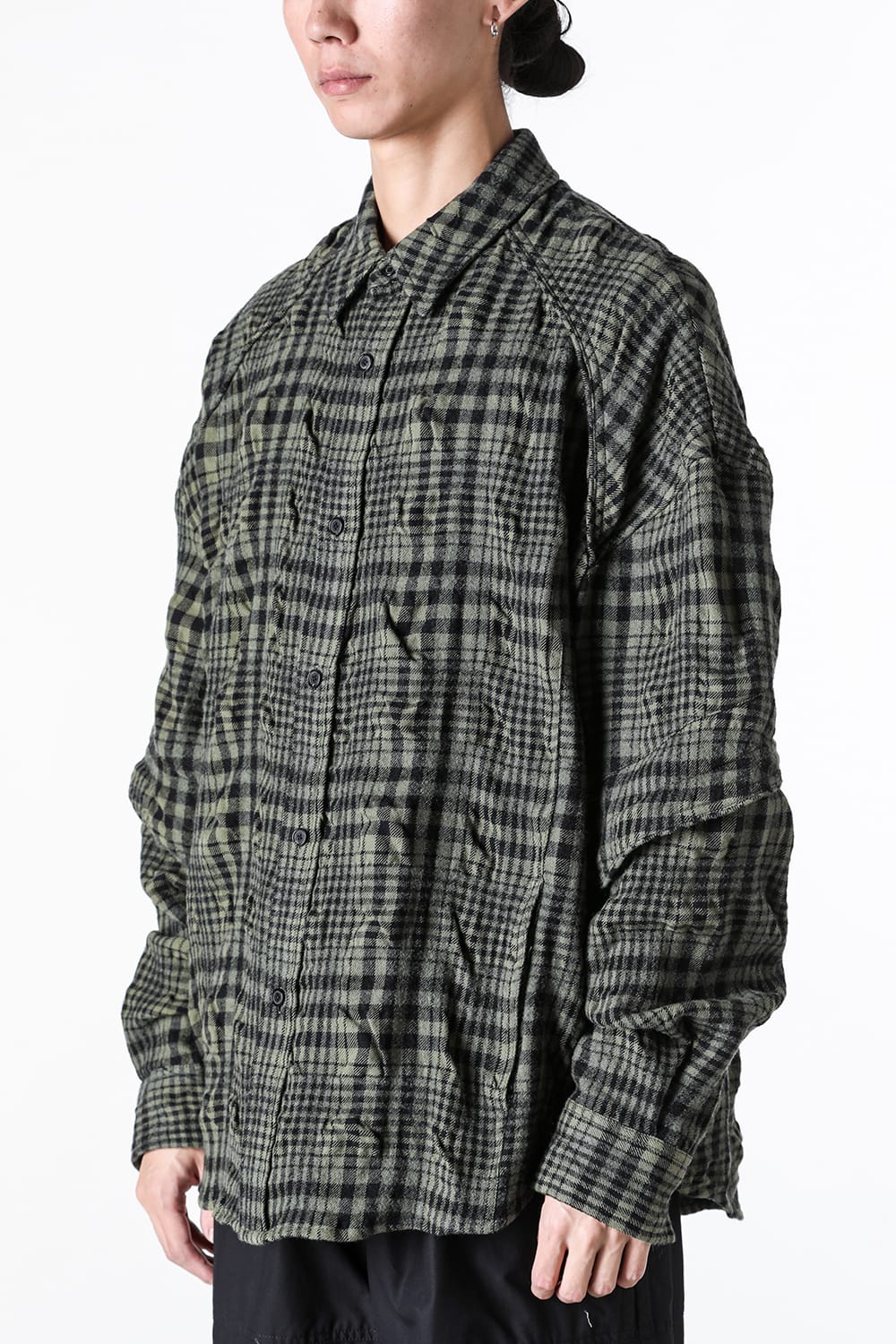 ジュン ジー Juun.J Dual Sleeve Crinkled Check Shirts (Khaki) Khaki