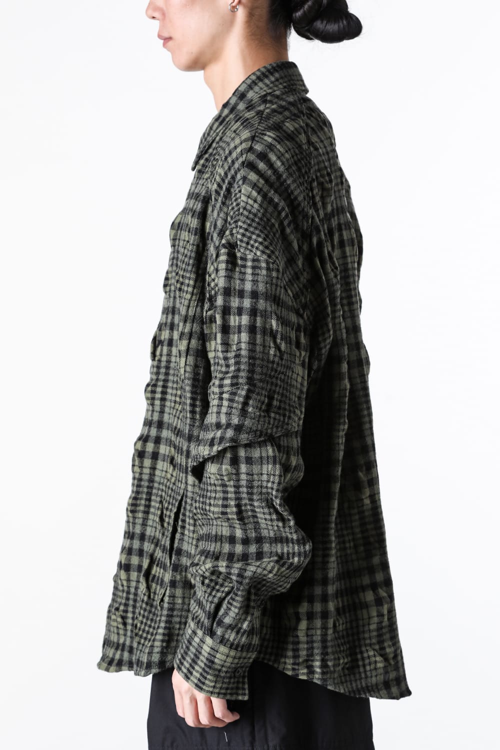 ジュン ジー Juun.J Dual Sleeve Crinkled Check Shirts (Khaki) Khaki