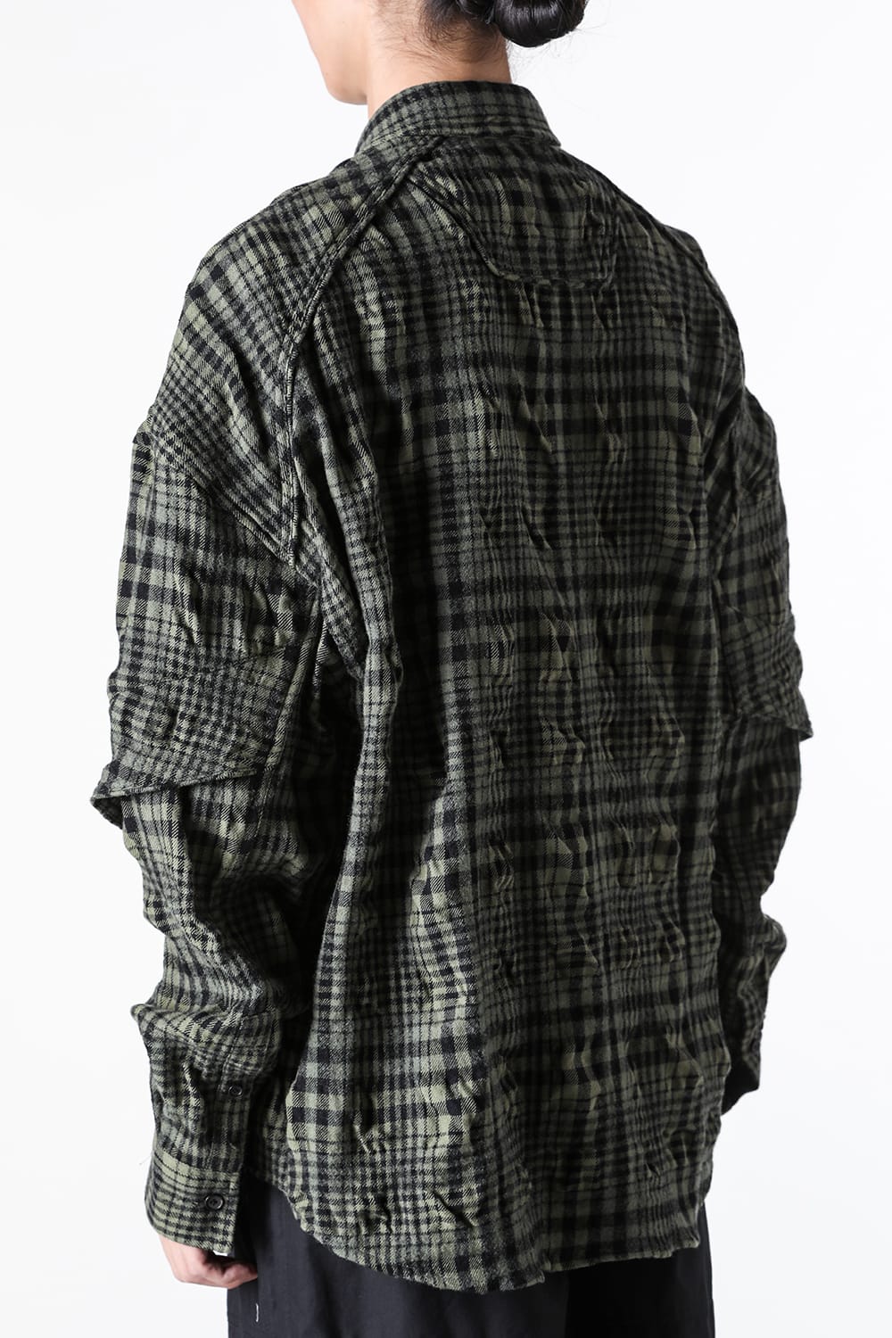 ジュン ジー Juun.J Dual Sleeve Crinkled Check Shirts (Khaki) Khaki