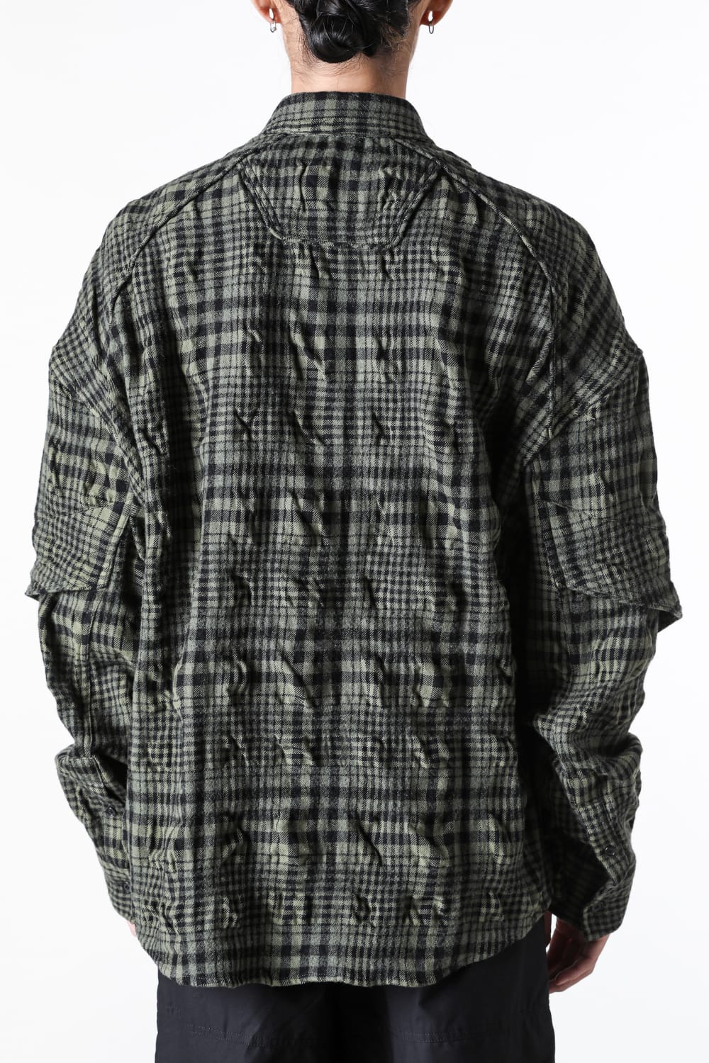 ジュン ジー Juun.J Dual Sleeve Crinkled Check Shirts (Khaki) Khaki