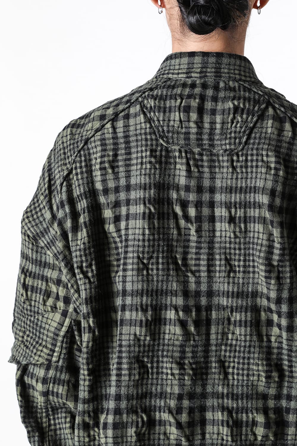 ジュン ジー Juun.J Dual Sleeve Crinkled Check Shirts (Khaki) Khaki