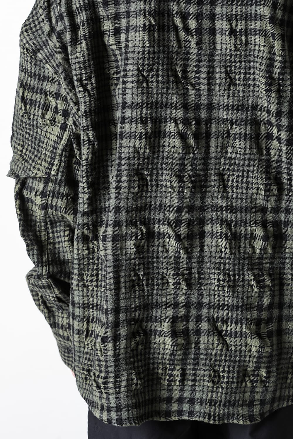 ジュン ジー Juun.J Dual Sleeve Crinkled Check Shirts (Khaki) Khaki