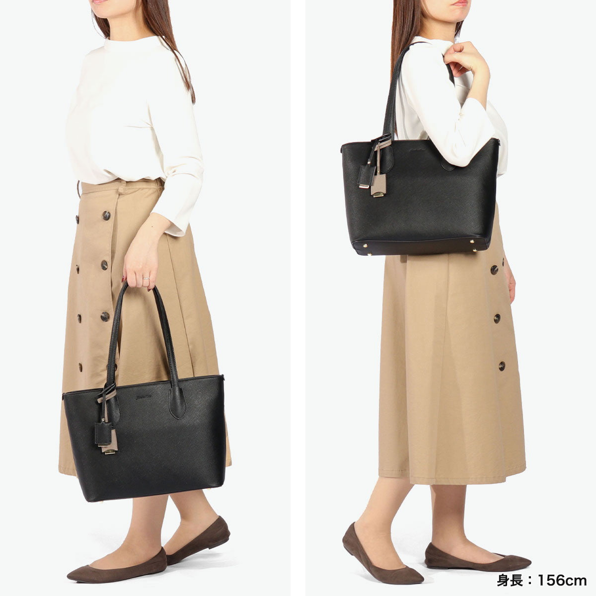 ジュエルナローズ Jewelna Rose トートバッグ レディース A4 ファスナー付き おしゃれ 通勤 小さめ 8L かわいい ブランド 大人 きれいめ ビジネスバッグ ビジネス 通勤バッグ 肩掛け リタ 16145 (ブラック) ブラック