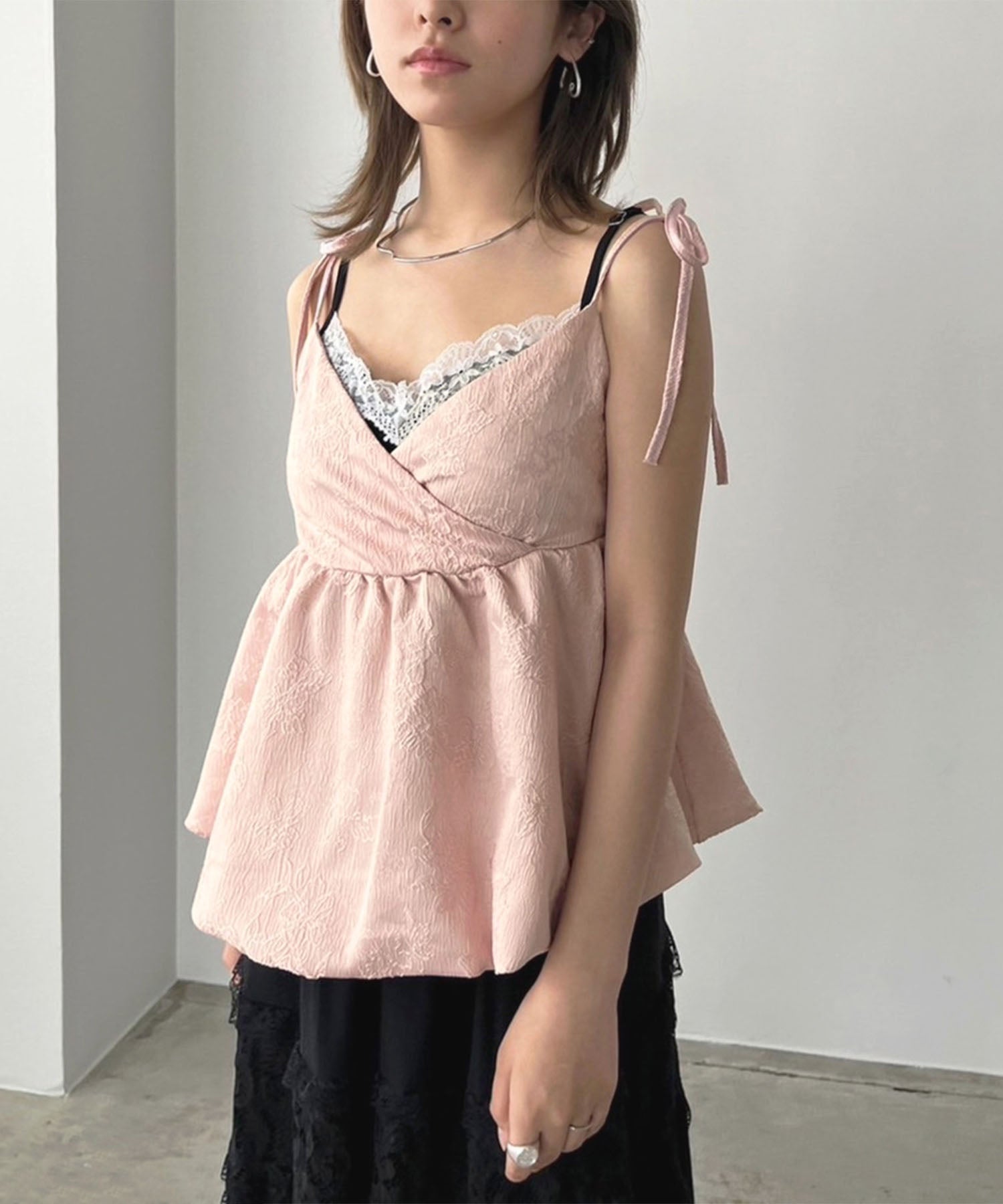 ジュエローブ Jewelobe ジャガードバルーンキャミチュニック (ピンク) ピンク