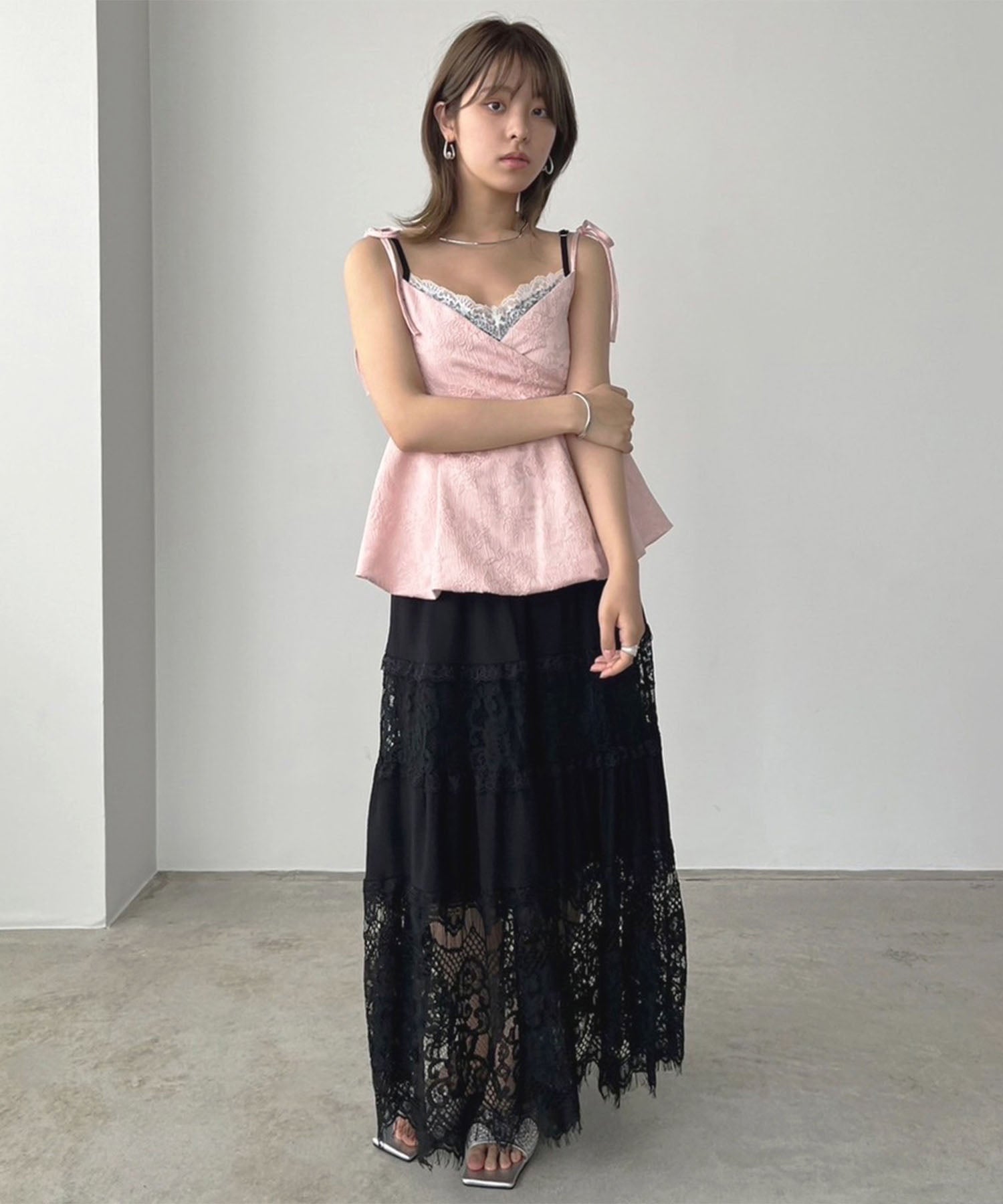 ジュエローブ Jewelobe ジャガードバルーンキャミチュニック (ピンク) ピンク