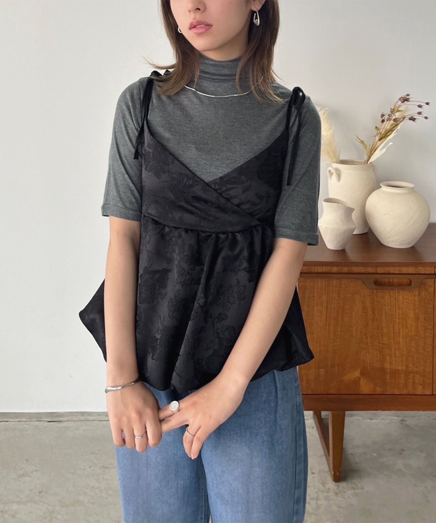 ジュエローブ Jewelobe ジャガードバルーンキャミチュニック (ブラック) ブラック