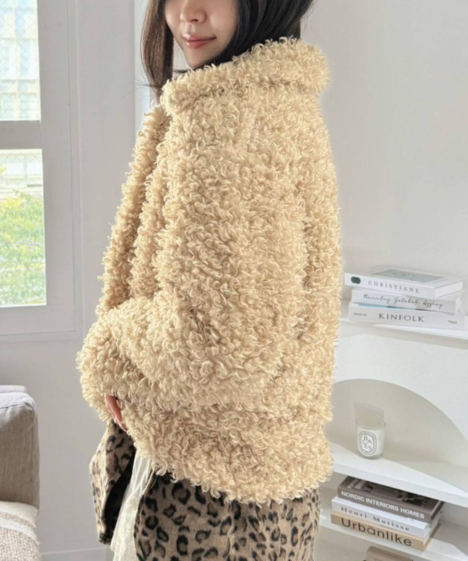 ジュエローブ Jewelobe プードルフェイクファーオーバーサイズブルゾン (ベージュ) ベージュ