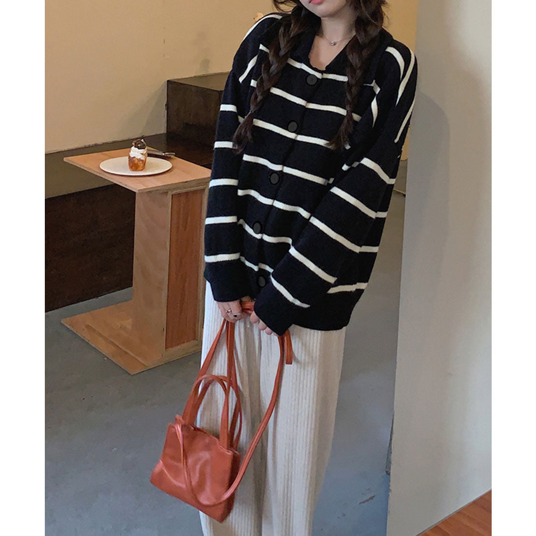 ジュエローブ Jewelobe ビッグカラーボーダーニットカーディガン