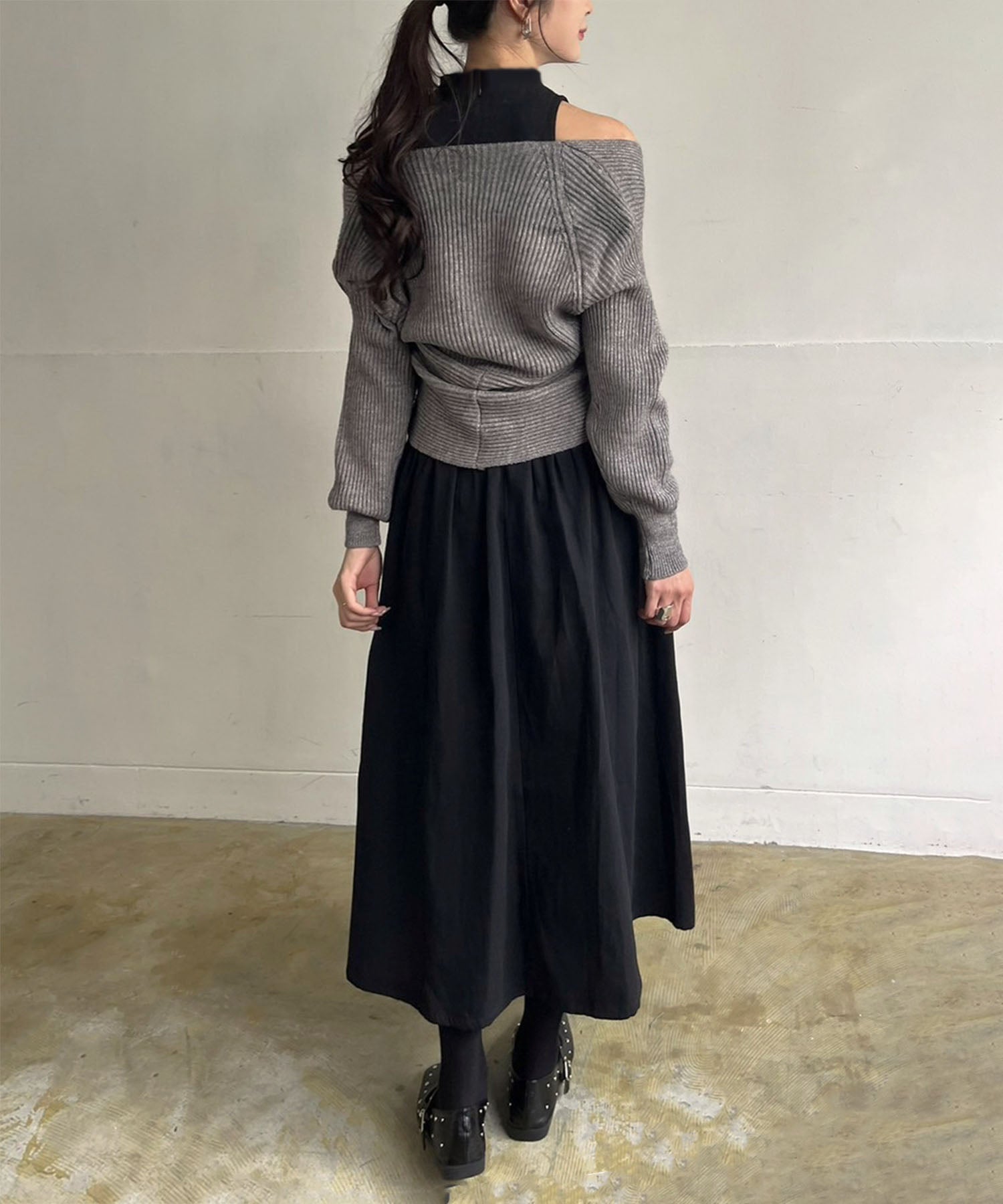 ジュエローブ Jewelobe クロスカシュクールニット&ウィングカラーアメスリワンピースセット