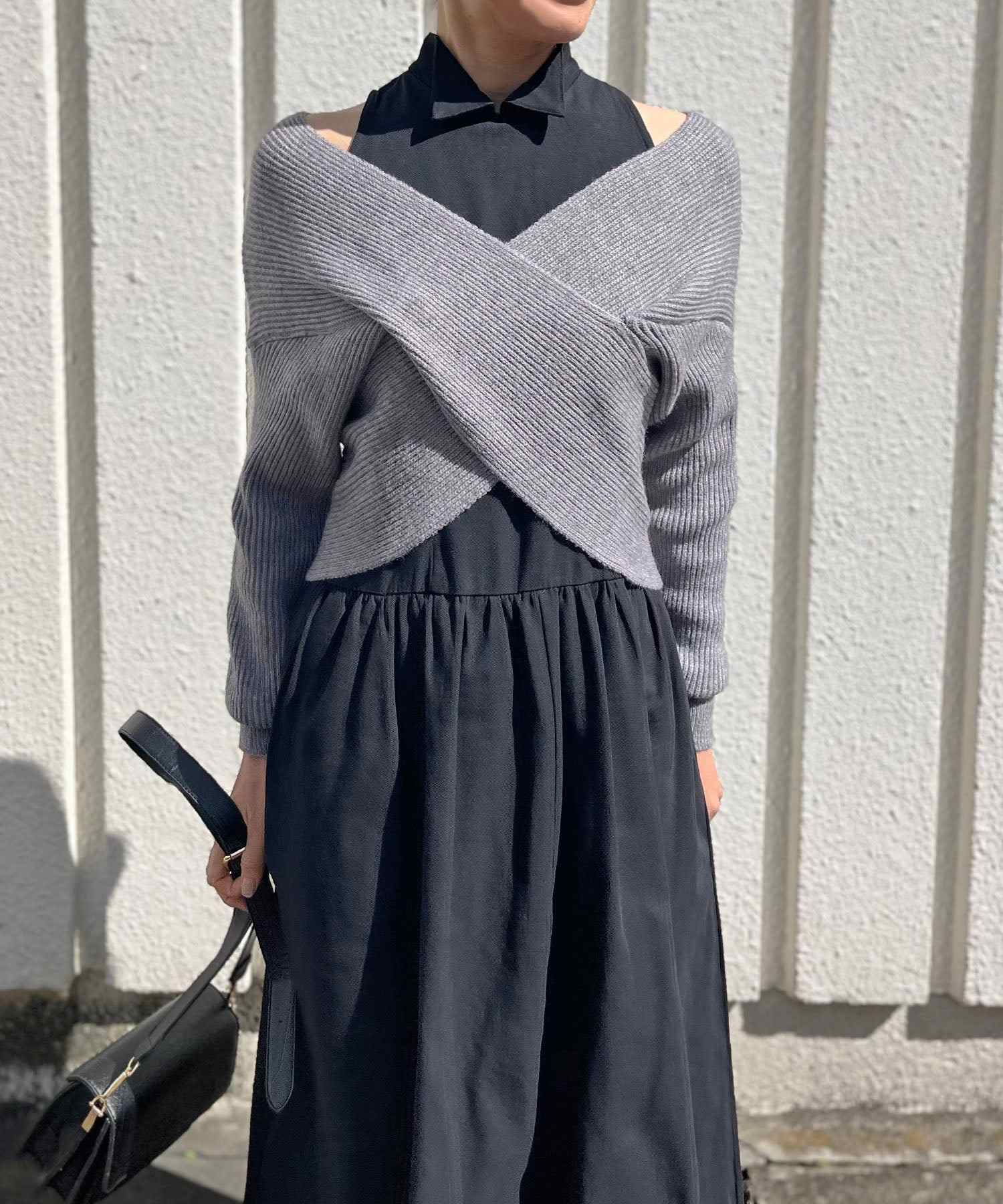 ジュエローブ Jewelobe クロスカシュクールニット&ウィングカラーアメスリワンピースセット