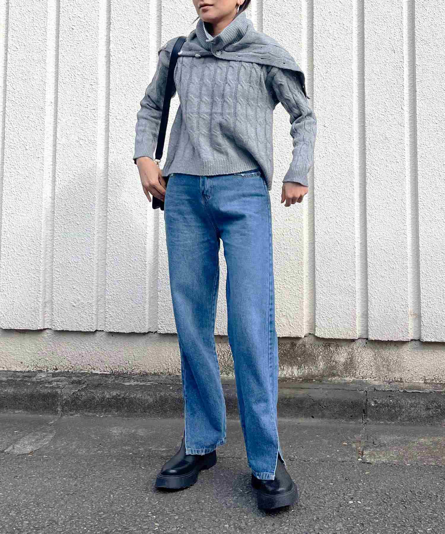 ジュエローブ Jewelobe ネックウォーマー付きケーブルニットプルオーバー