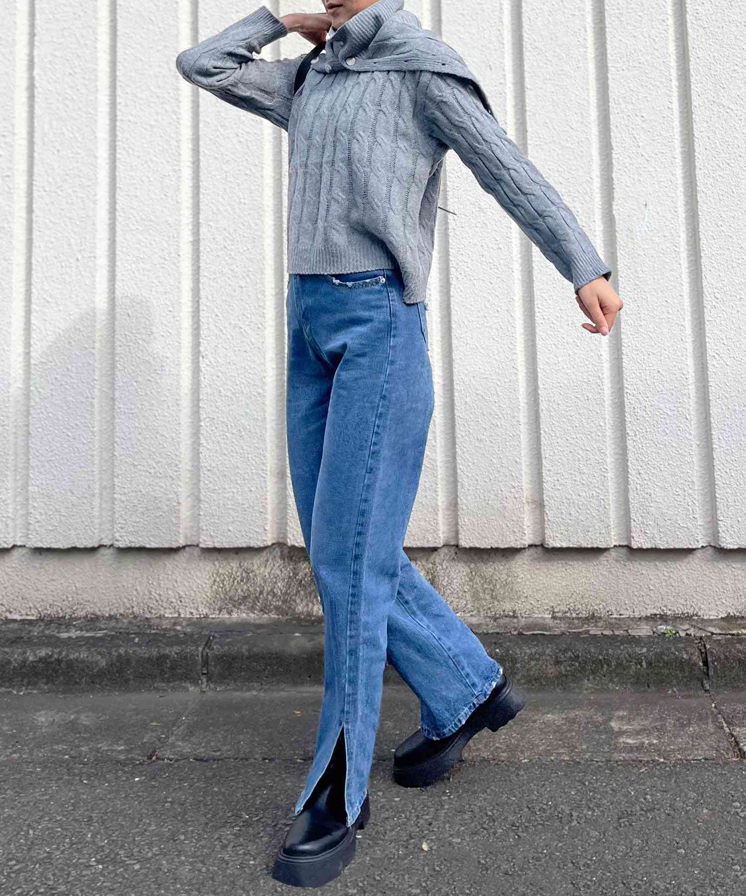 ジュエローブ Jewelobe ネックウォーマー付きケーブルニットプルオーバー