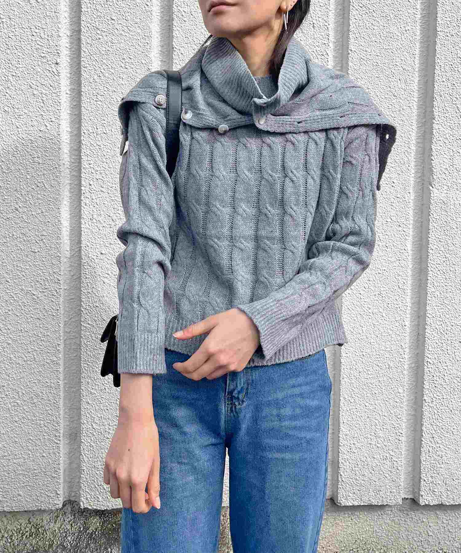 ジュエローブ Jewelobe ネックウォーマー付きケーブルニットプルオーバー