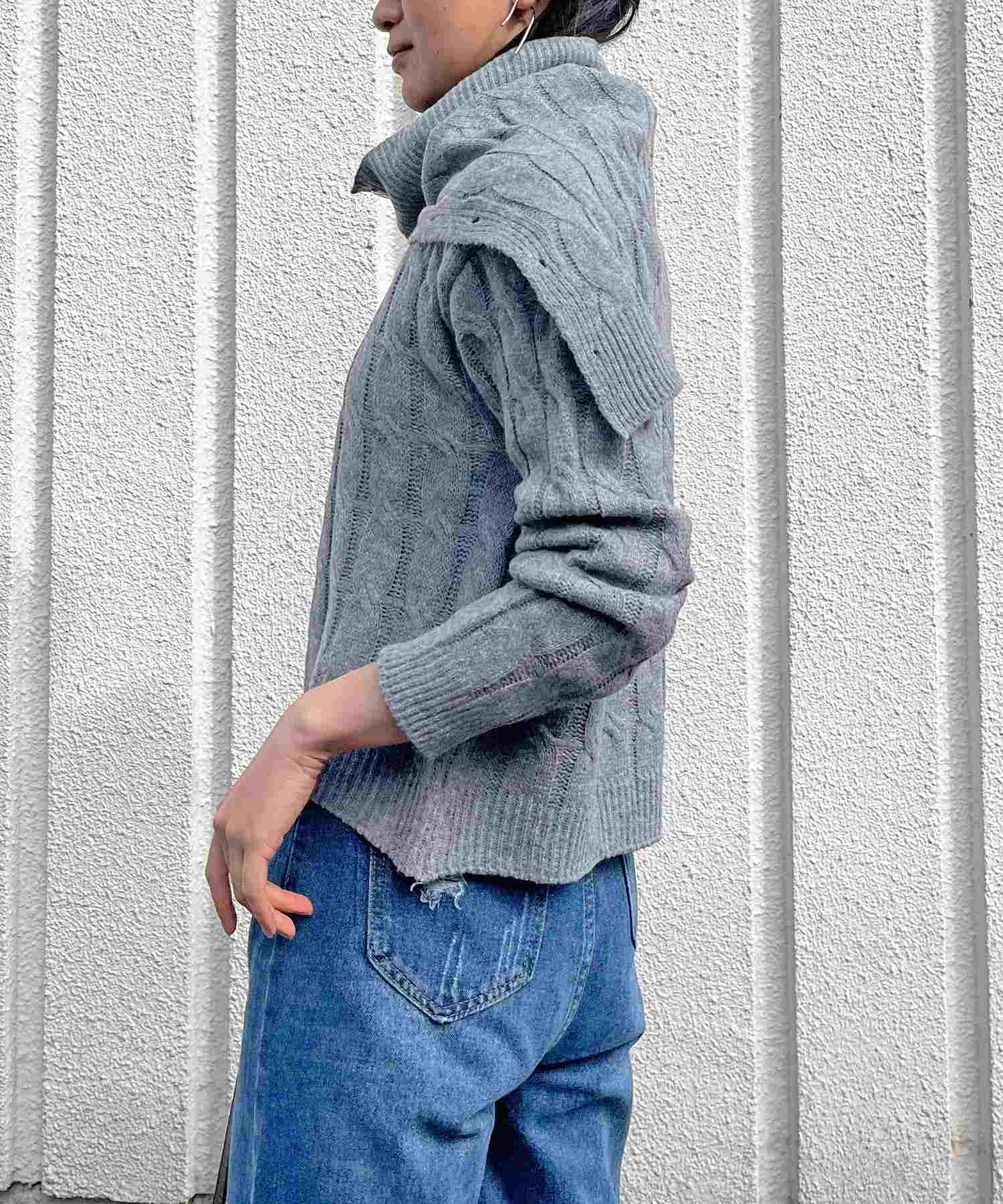 ジュエローブ Jewelobe ネックウォーマー付きケーブルニットプルオーバー