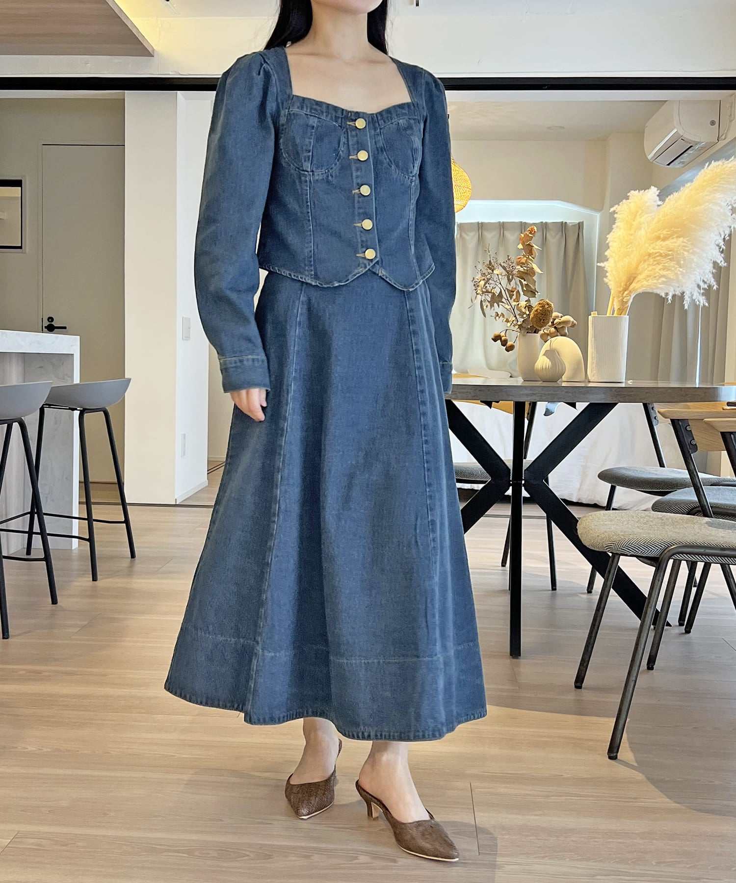 ジュエローブ Jewelobe ビスチェジャケット×フレアスカート デニムセットアップ