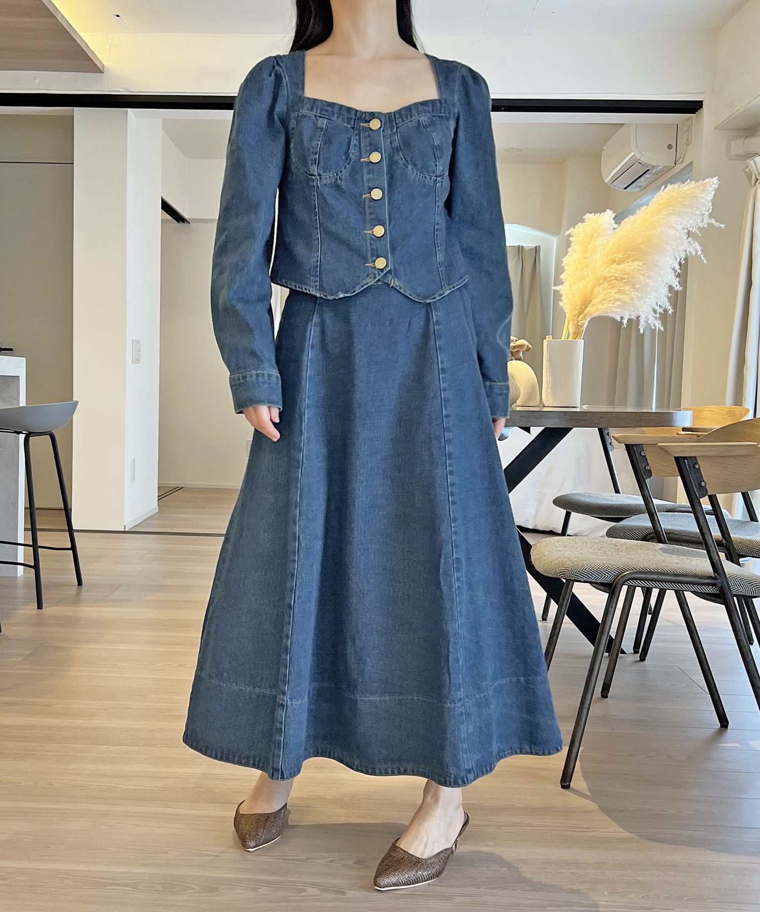 ジュエローブ Jewelobe ビスチェジャケット×フレアスカート デニムセットアップ