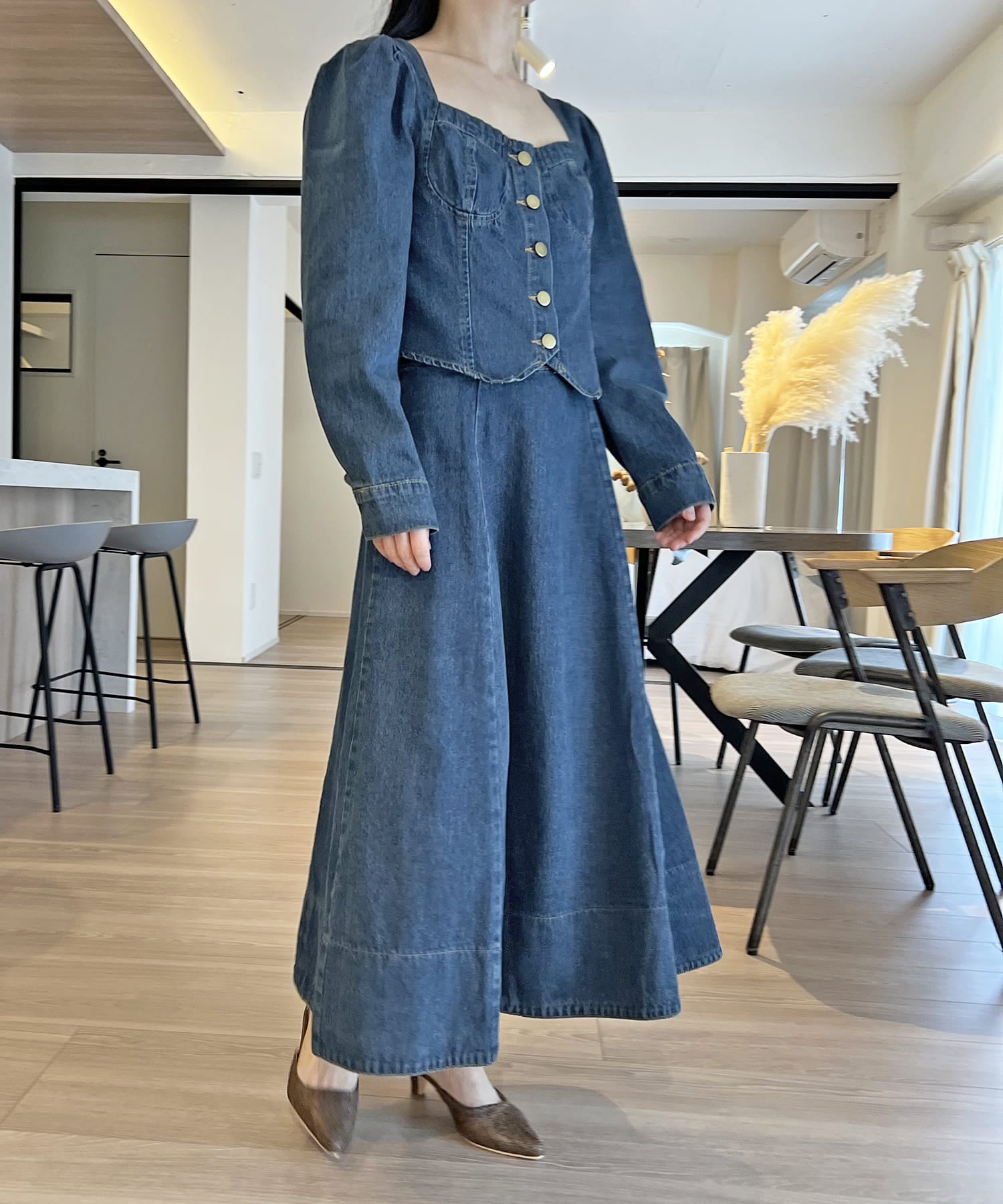 ジュエローブ Jewelobe ビスチェジャケット×フレアスカート デニムセットアップ