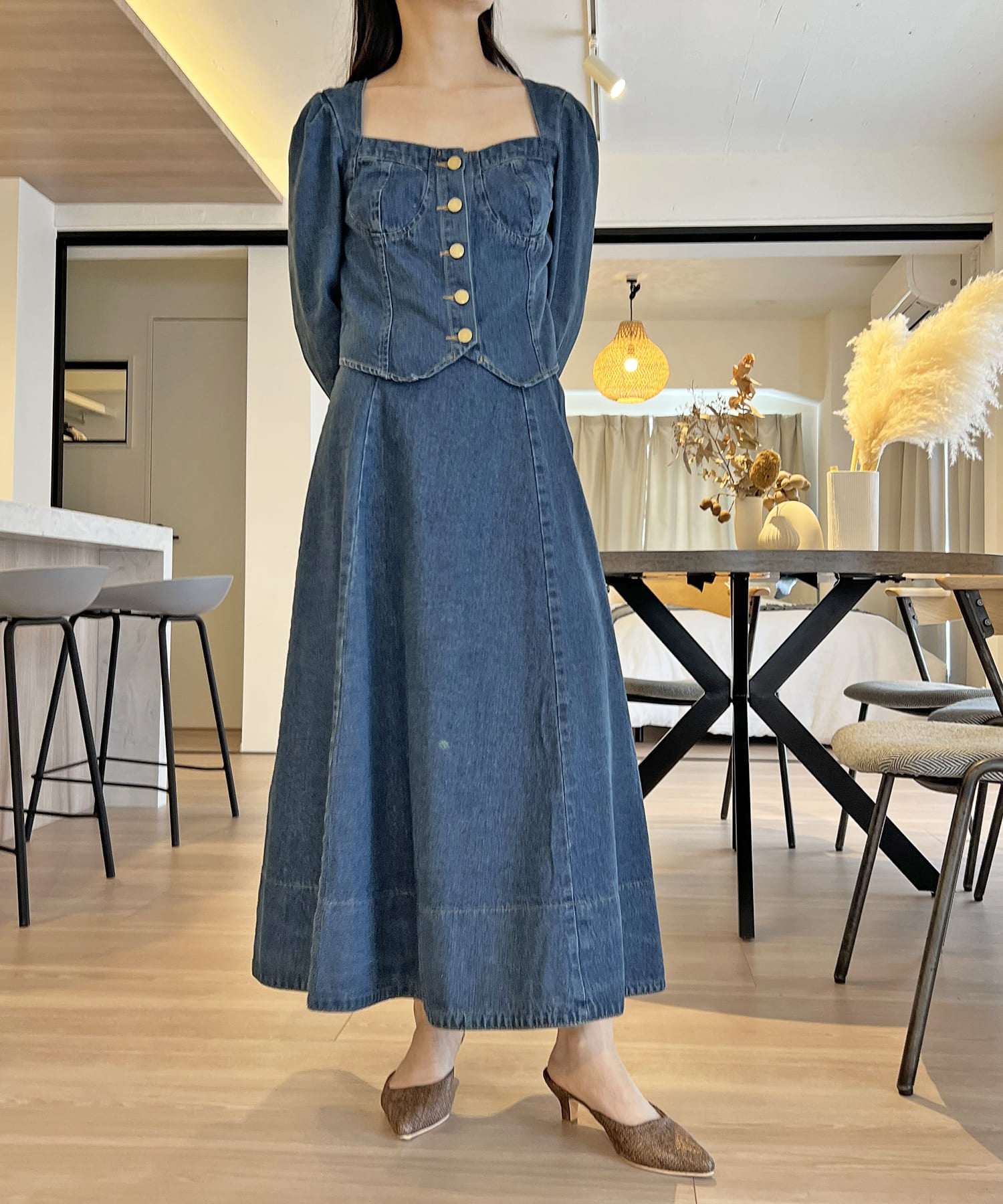 ジュエローブ Jewelobe ビスチェジャケット×フレアスカート デニムセットアップ