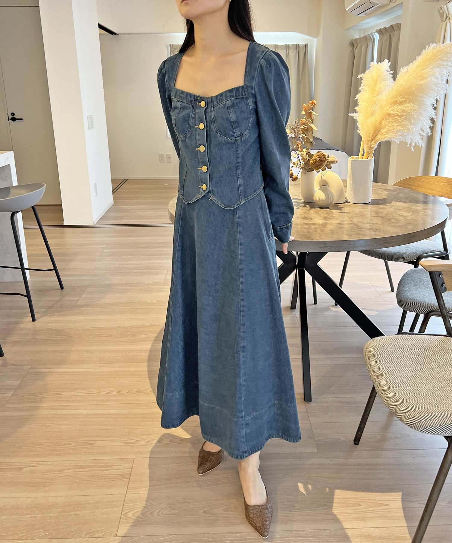 ジュエローブ Jewelobe ビスチェジャケット×フレアスカート デニムセットアップ