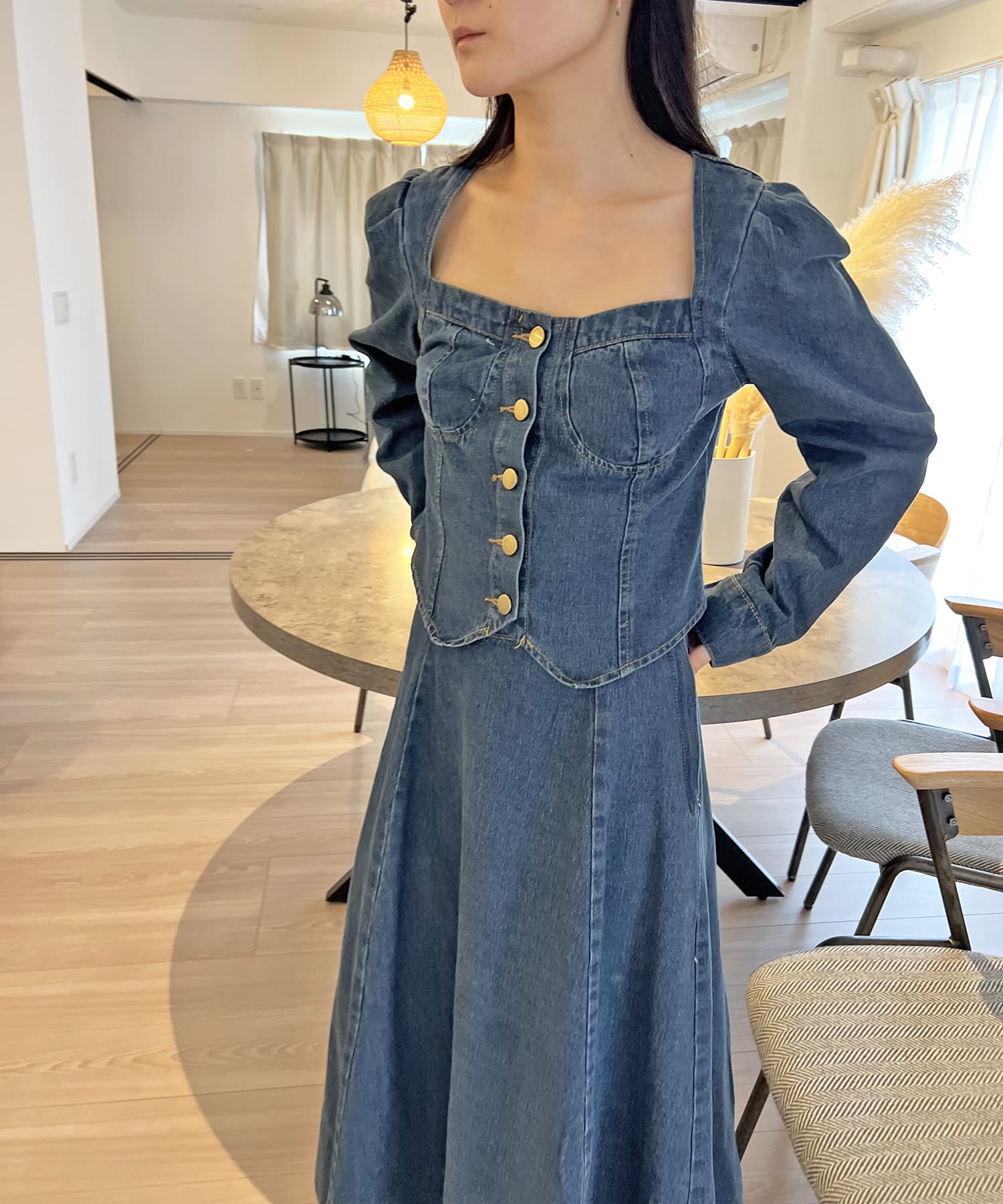 ジュエローブ Jewelobe ビスチェジャケット×フレアスカート デニムセットアップ