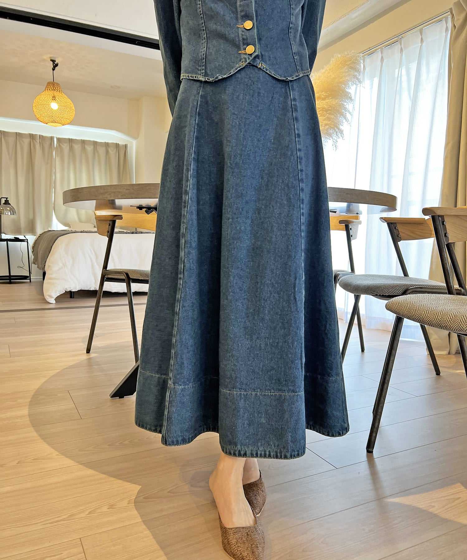 ジュエローブ Jewelobe ビスチェジャケット×フレアスカート デニムセットアップ