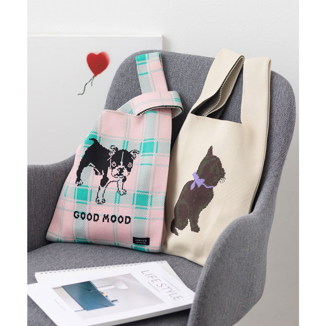 ジュビリー Jubilee ニットトートバッグ 大きめマルシェサイズ 猫や犬デザイン (その他10) その他10