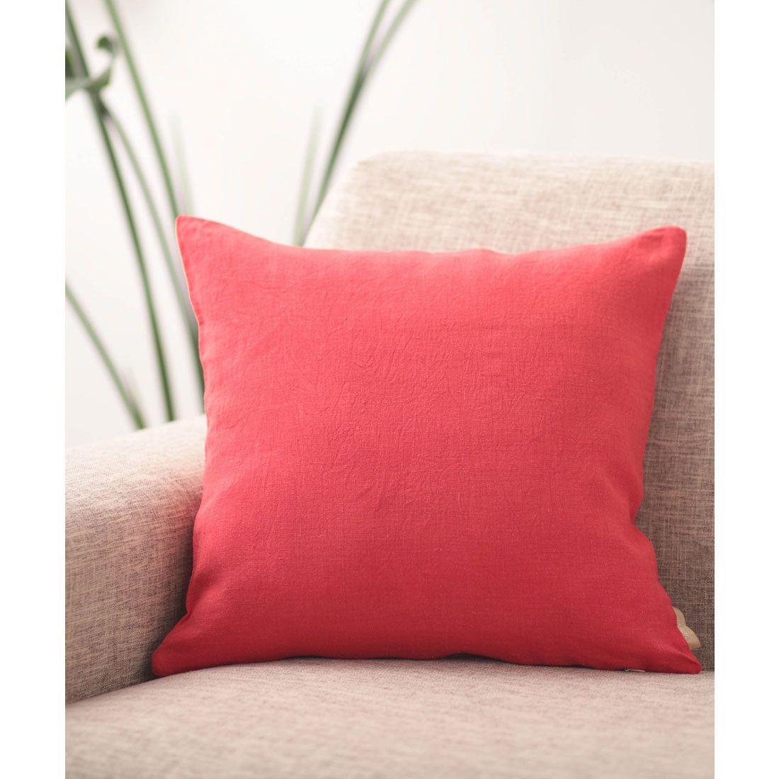 ジュビリー Jubilee 洗いざらし 天然麻 100% ストーンウォッシュ クッションカバー (レッド) レッド