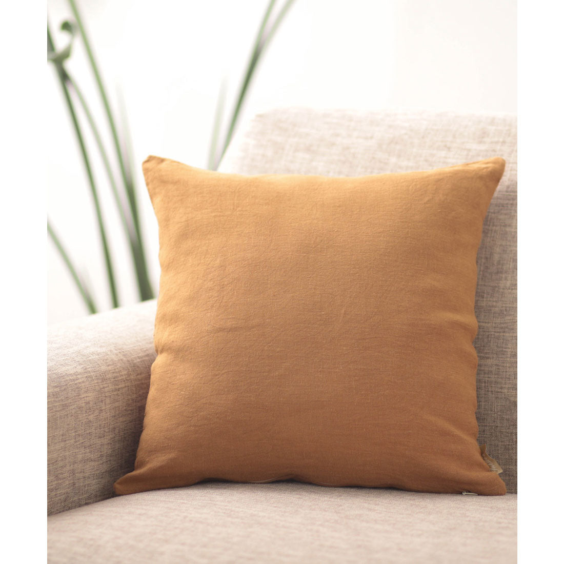 ジュビリー Jubilee 洗いざらし 天然麻 100% ストーンウォッシュ クッションカバー (キャメル) キャメル