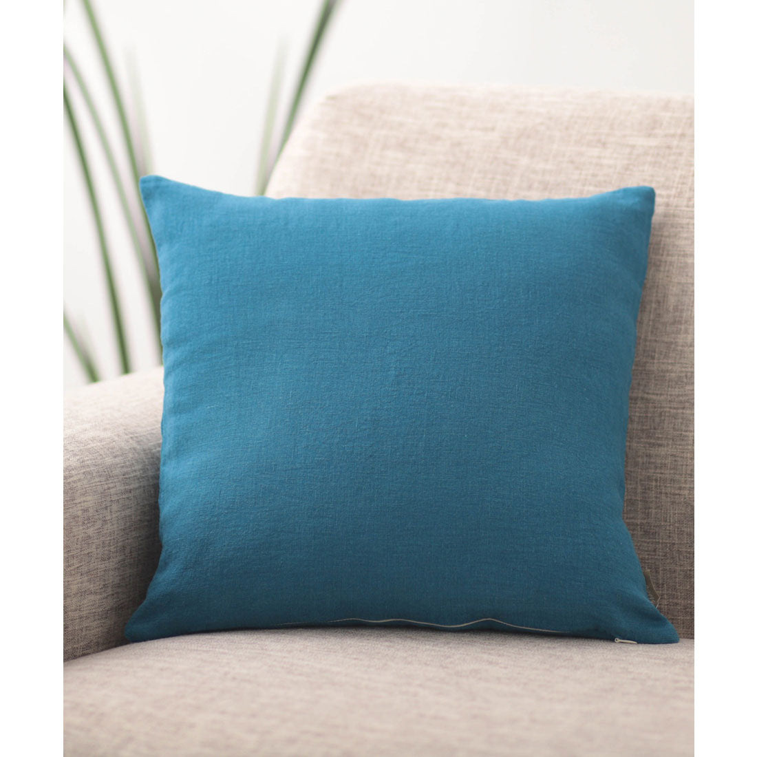 ジュビリー Jubilee 洗いざらし 天然麻 100% ストーンウォッシュ クッションカバー (ブルー) ブルー