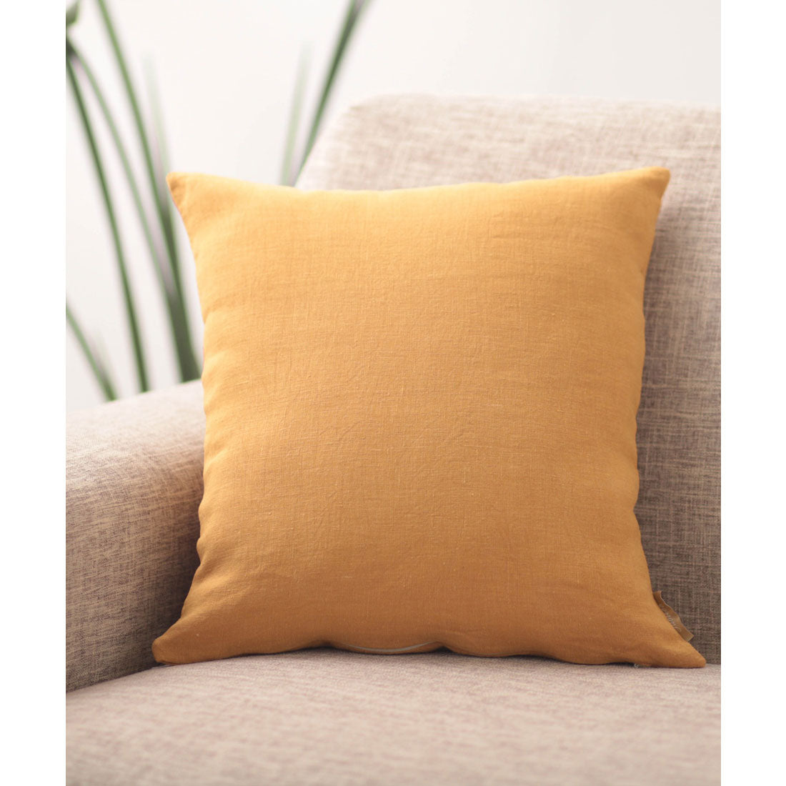ジュビリー Jubilee 洗いざらし 天然麻 100% ストーンウォッシュ クッションカバー (マスタード) マスタード
