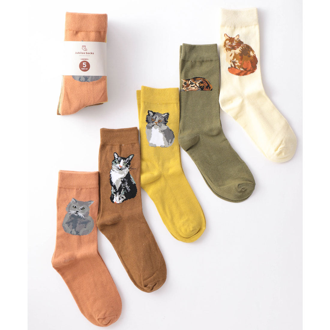 ジュビリー Jubilee キャット 猫デザイン ソックス5足セット ユニセックス (MIX) MIX