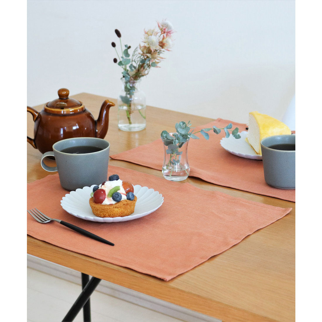 ジュビリー Jubilee 【2枚セット】 天然麻 100% ストーンウォッシュ 吸水速乾 ランチョンマット (ローズ) ローズ