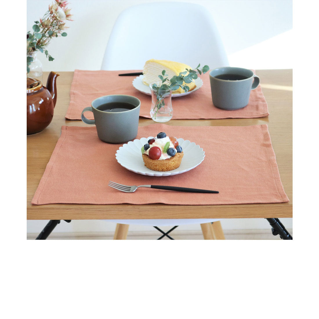 ジュビリー Jubilee 【2枚セット】 天然麻 100% ストーンウォッシュ 吸水速乾 ランチョンマット (ローズ) ローズ