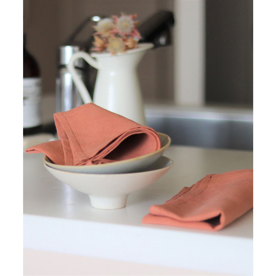 ジュビリー Jubilee 【2枚セット】 天然麻 100% ストーンウォッシュ 吸水速乾 ランチョンマット (ローズ) ローズ