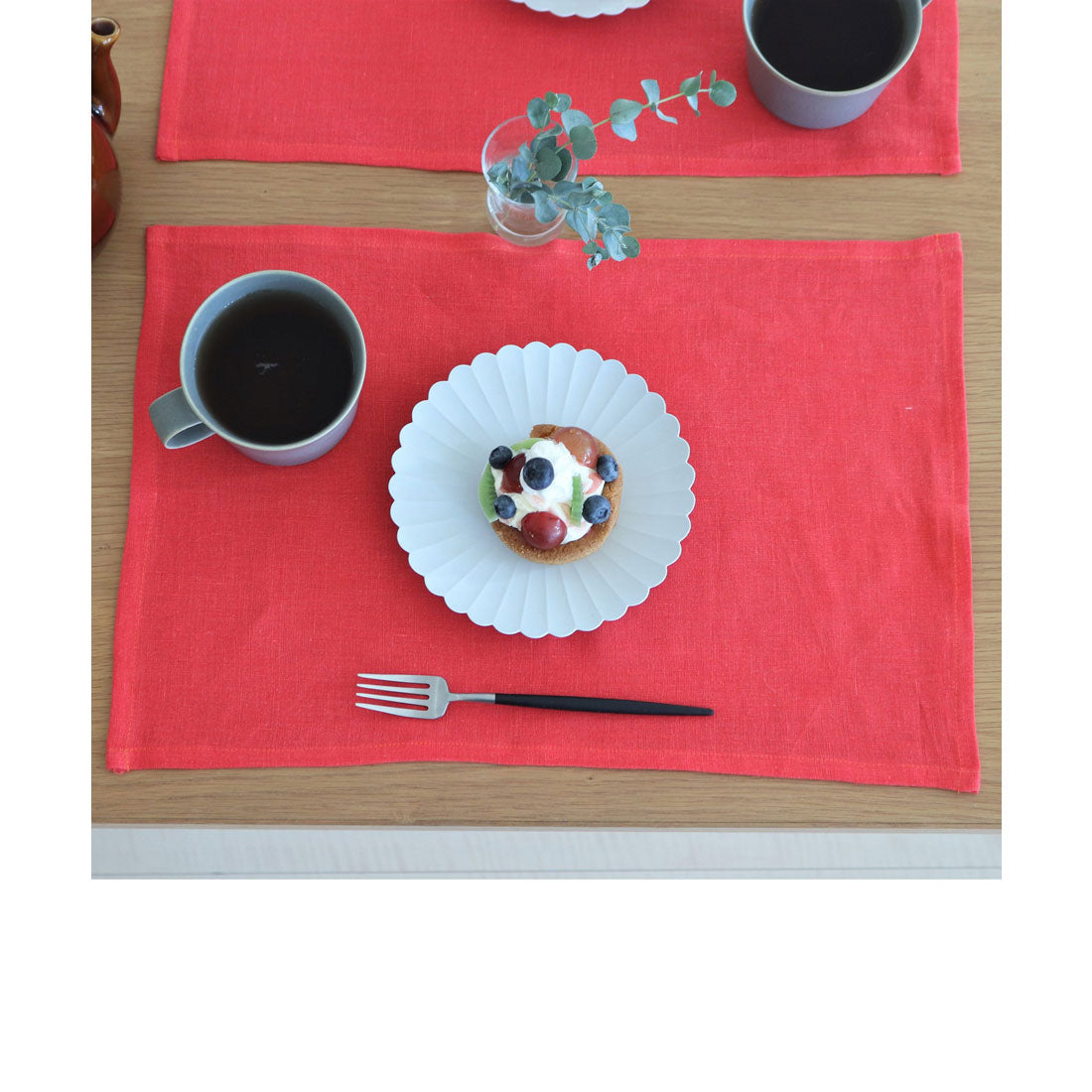 ジュビリー Jubilee 【2枚セット】 天然麻 100% ストーンウォッシュ 吸水速乾 ランチョンマット (レッド) レッド