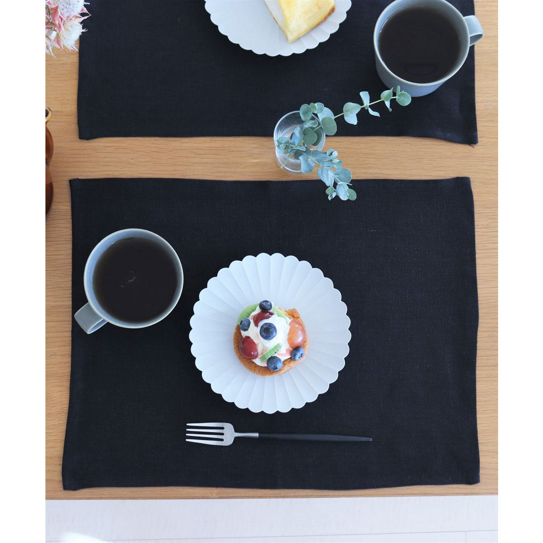 ジュビリー Jubilee 【2枚セット】 天然麻 100% ストーンウォッシュ 吸水速乾 ランチョンマット (ブラック) ブラック